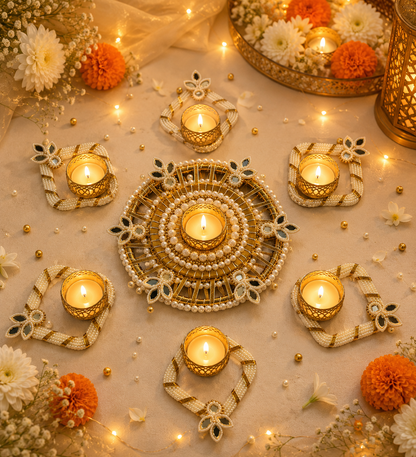 Pearl Aura Tealight Rangoli Set - Set of 7