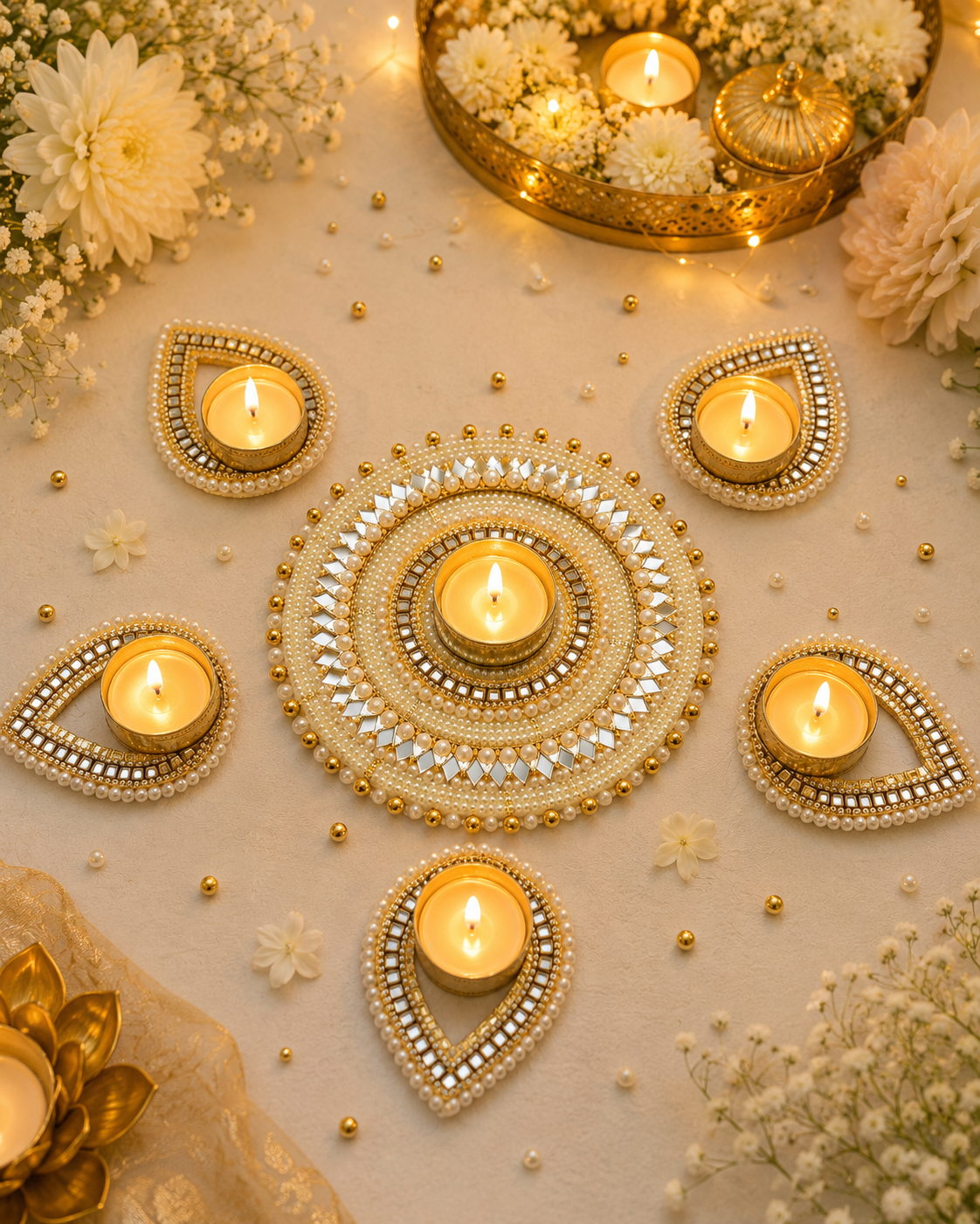Noor Pearl Tealight Rangoli Set - Set of 6