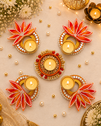 Festive Lotus Diya Rangoli Set – Set of 5