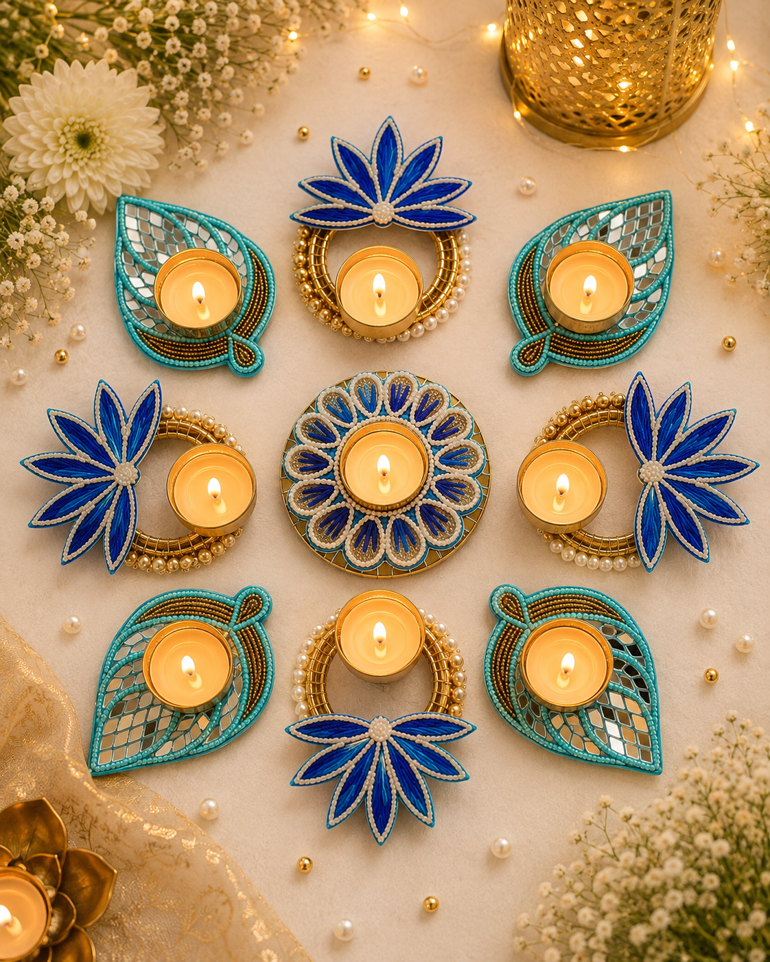 Festive Bloom Diya Rangoli – Set of 9