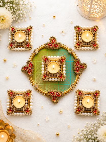 Royal Kundan Diya Rangoli Set – Set of 5
