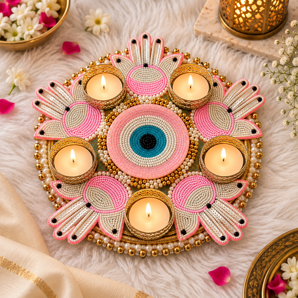 8" Evil Eye Hamsa Tealight Rangoli