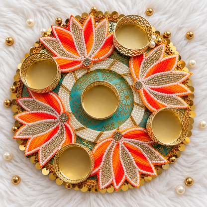 8" Lotus Rangoli Tealights Mat