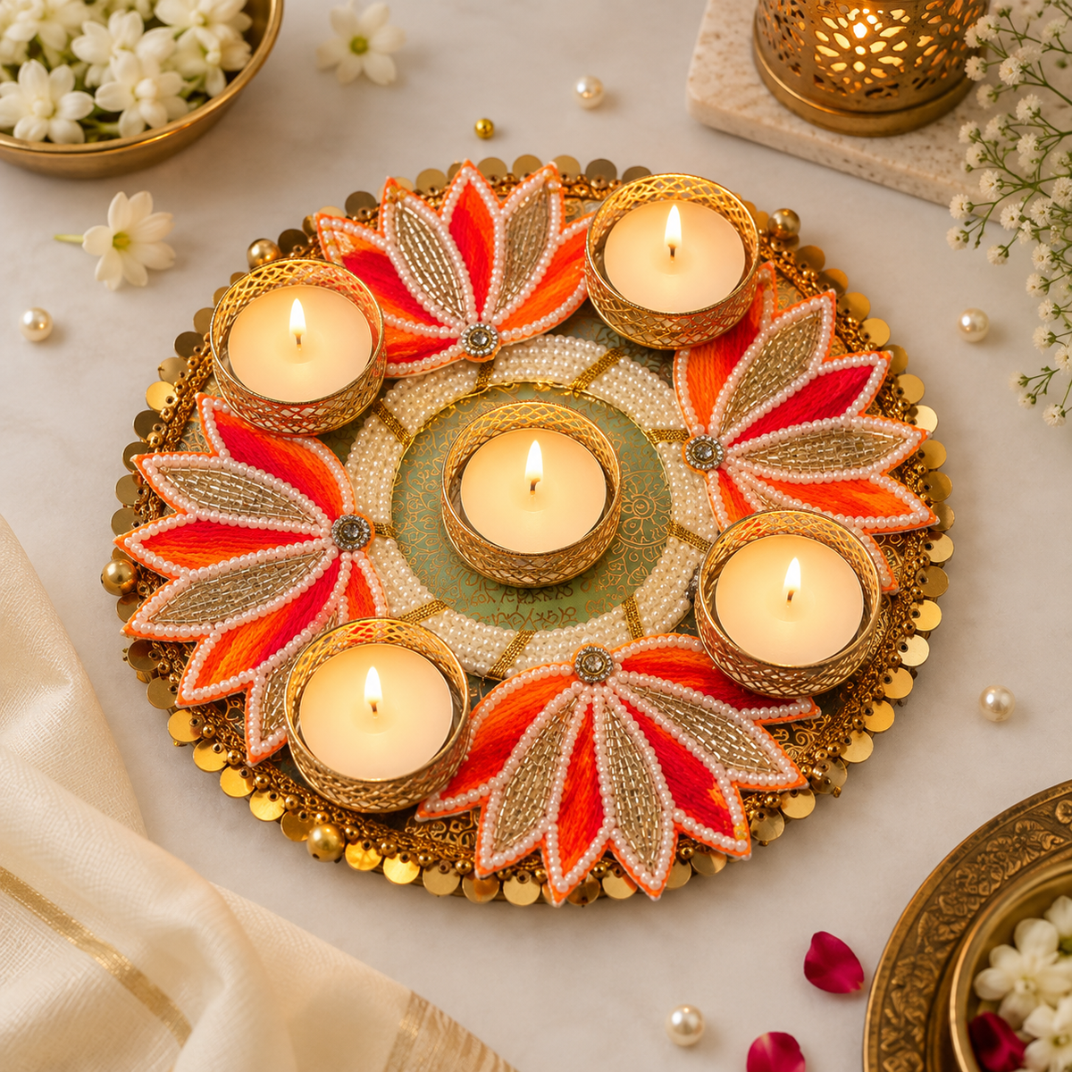 8" Lotus Rangoli Tealights Mat