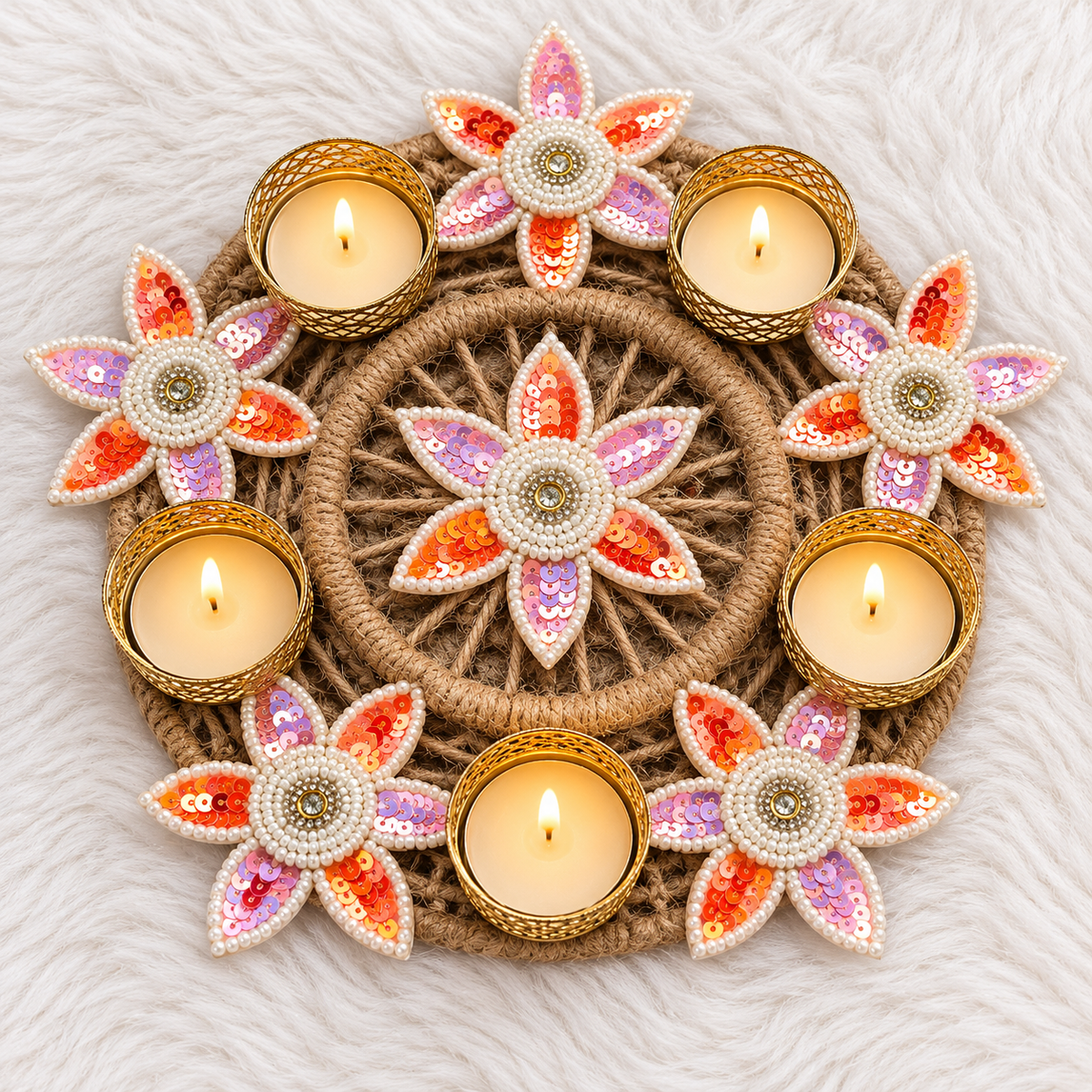 8" Blush Bloom Tealight Rangoli