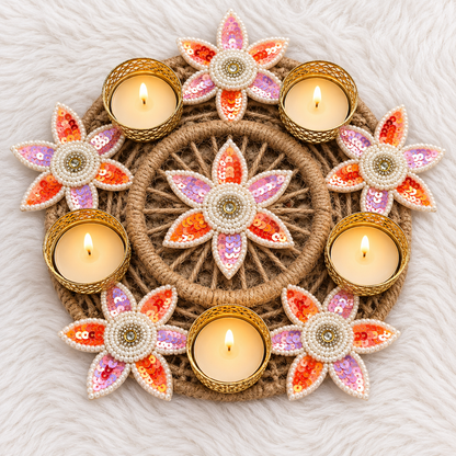 8" Blush Bloom Tealight Rangoli