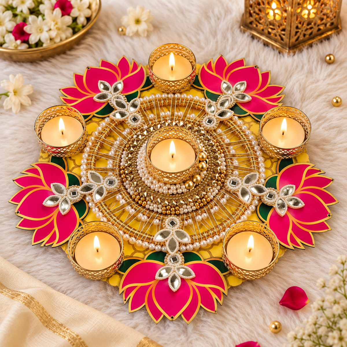 10" Rani Lotus Tealight Rangoli