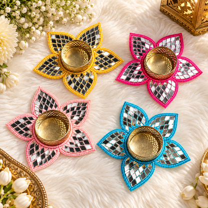 Mirror Lotus Tealight Holder - Set of 2