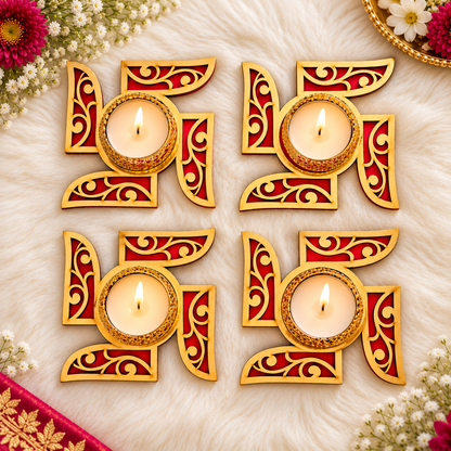 Shubh Swastik Tealight Holder - Set of 2