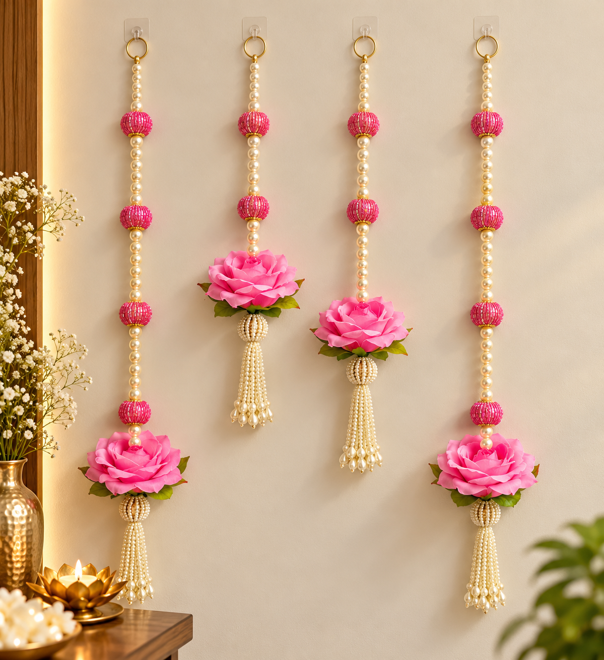 Rose Pearl Wall Hangings – Set of 4