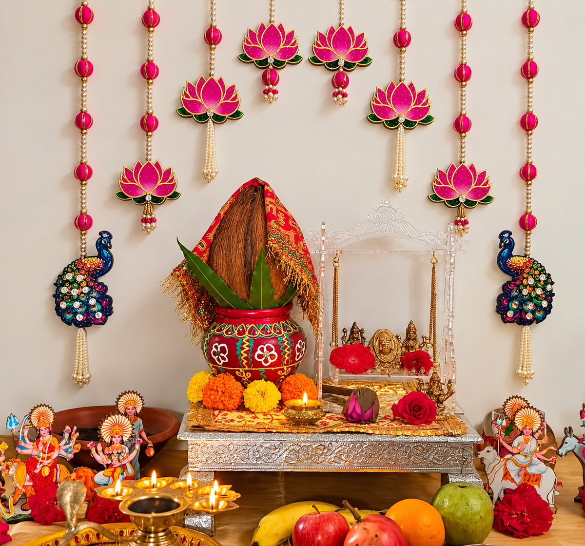 Festive Lotus & Peacock Wall Décor Set
