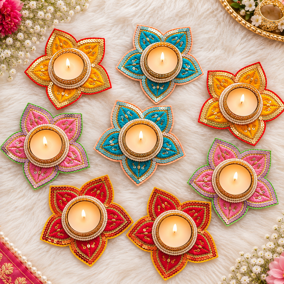 Rangrez Floral Tealight Holder - Set of 2