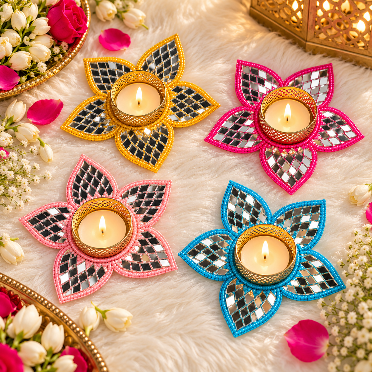 Mirror Lotus Tealight Holder - Set of 2