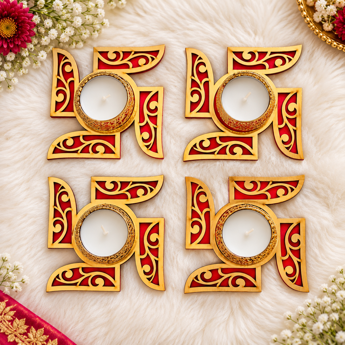 Shubh Swastik Tealight Holder - Set of 2