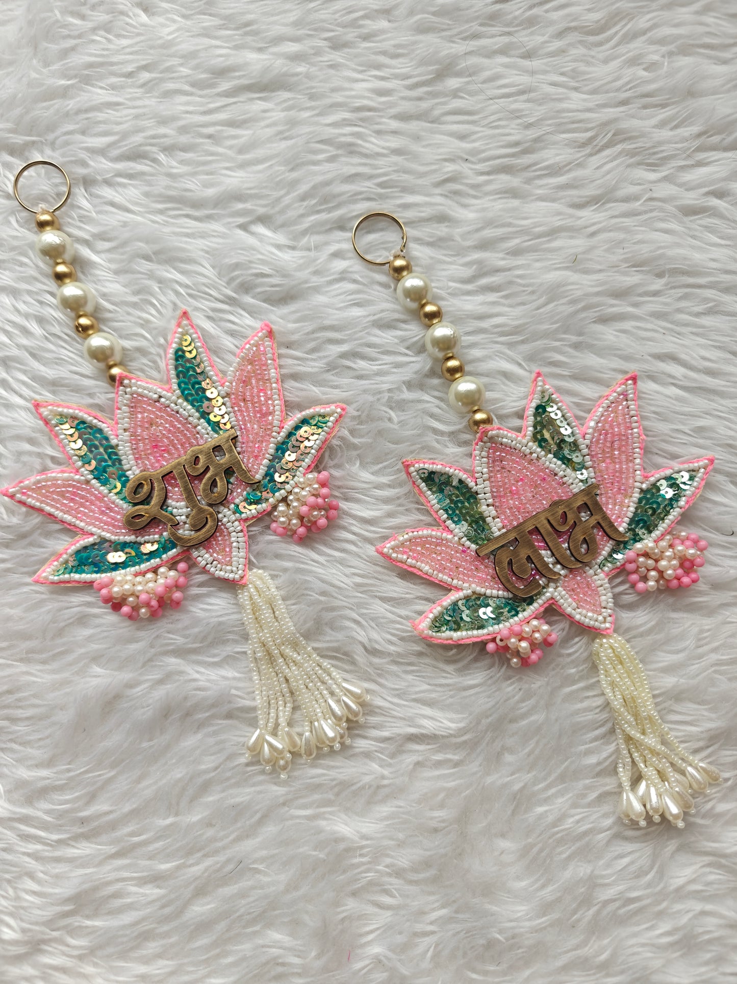 Sequin Lotus Shubh Labh Pair