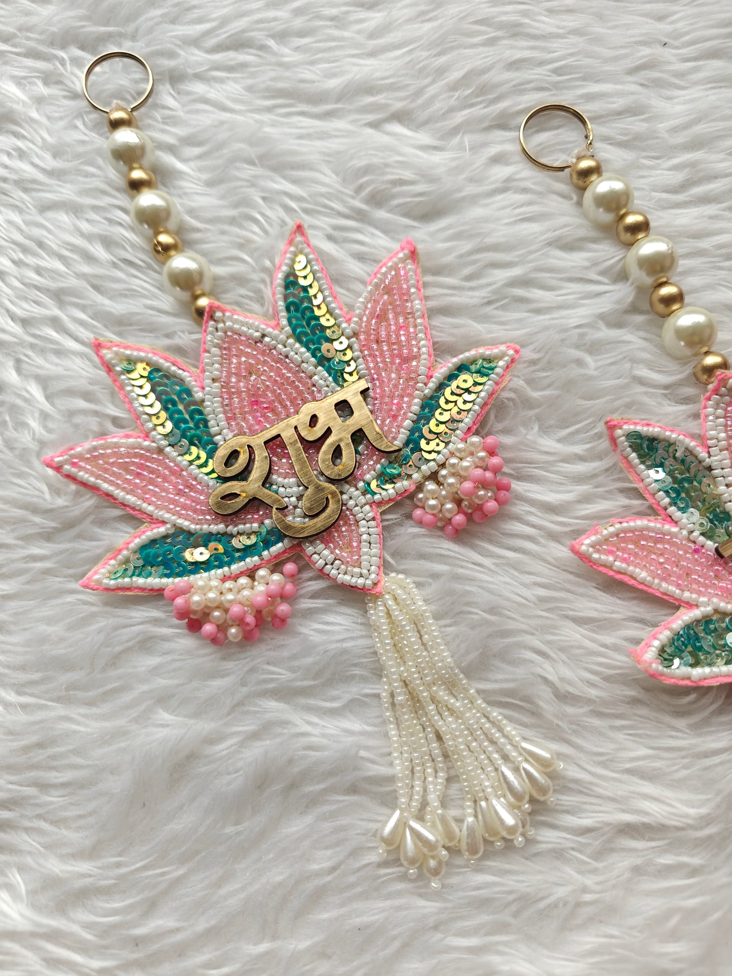 Sequin Lotus Shubh Labh Pair