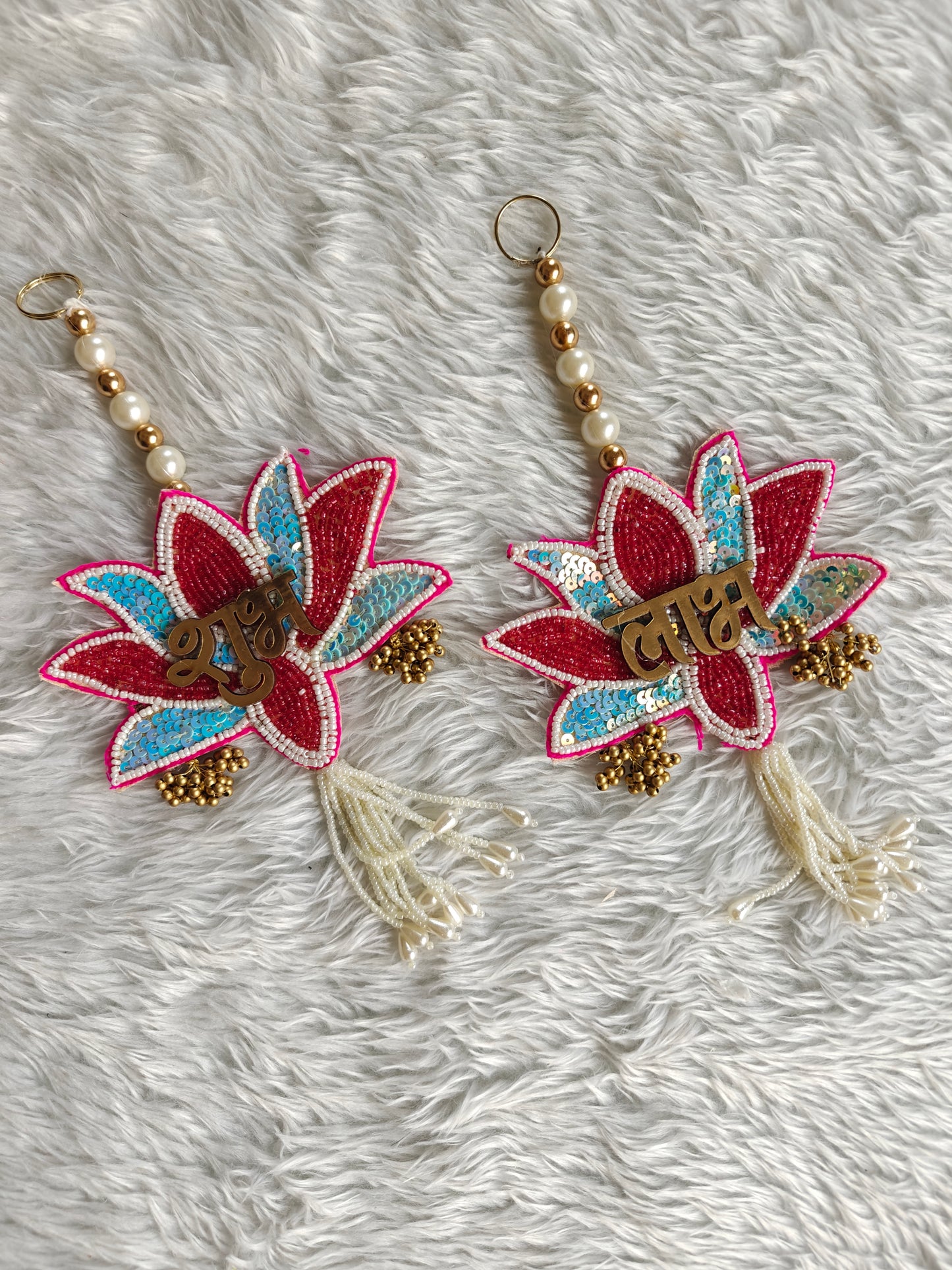 Sequin Lotus Shubh Labh Pair