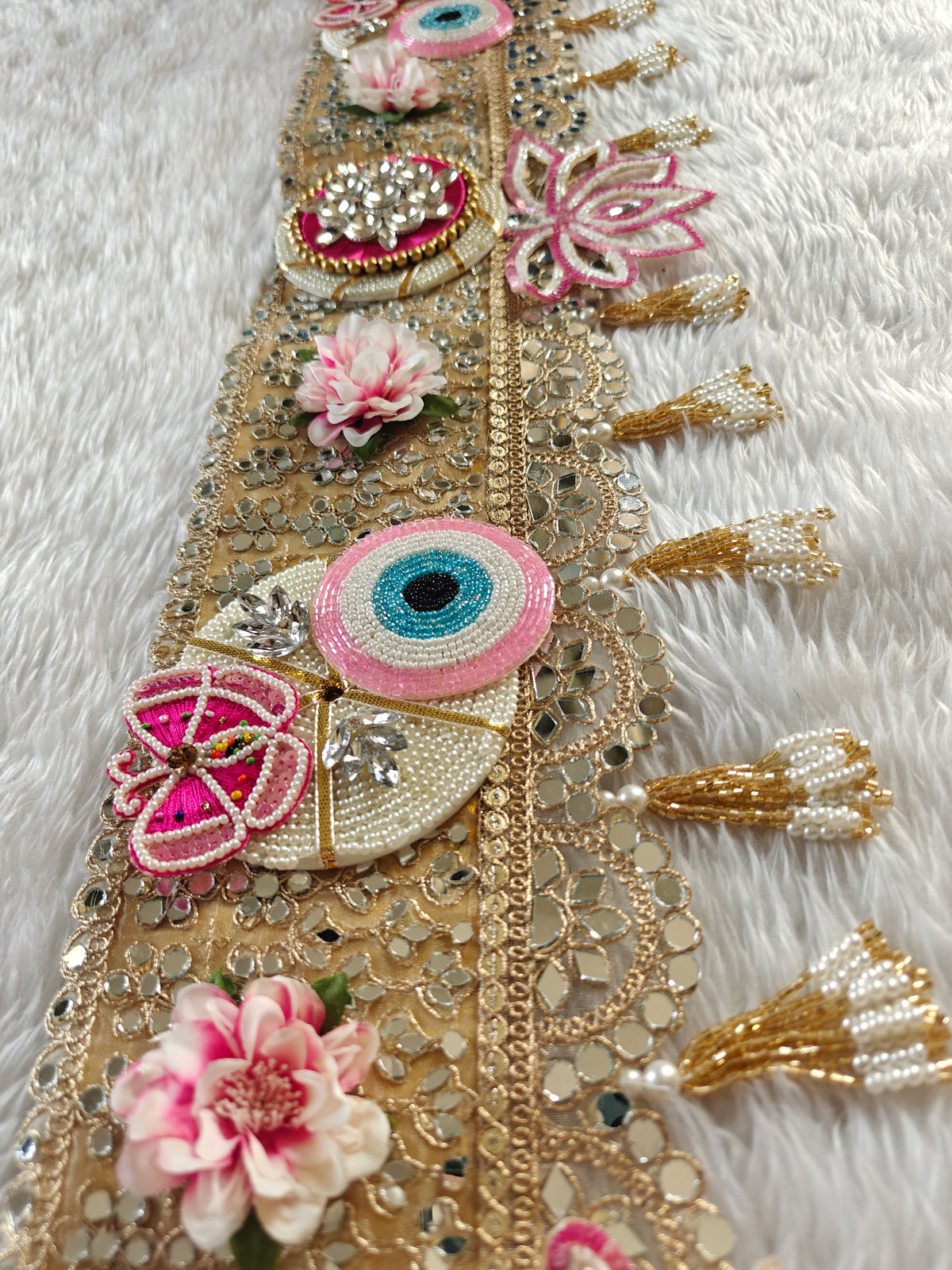 Butterfly and Floral Evil Eye Mirror Toran