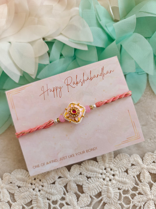 Floral Square Kundan Rakhi