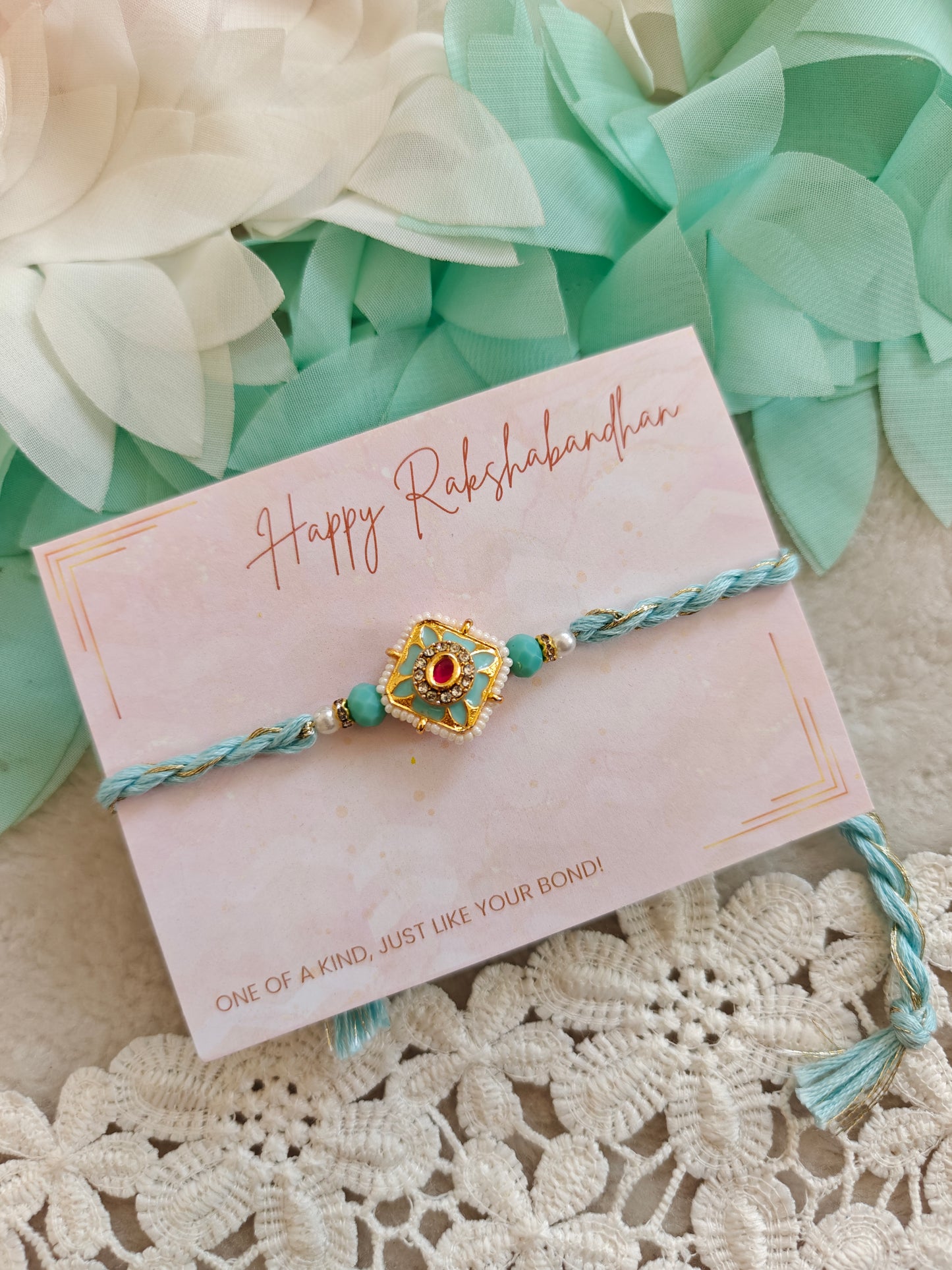 Floral Square Kundan Rakhi