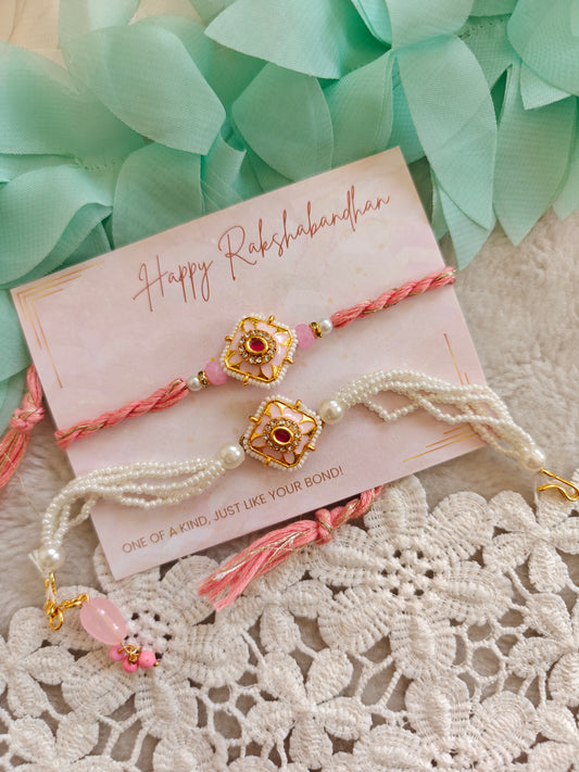Floral Square Kundan Rakhi and Bracelet Set