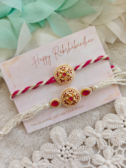 Rang Chakra Kundan Rakhi and Bracelet Set