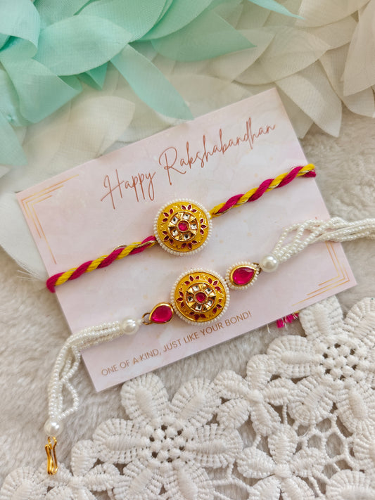 Rang Chakra Kundan Rakhi and Bracelet Set
