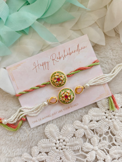 Rang Chakra Kundan Rakhi and Bracelet Set