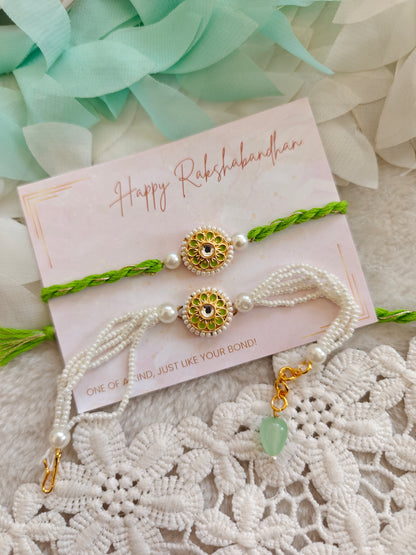 Kundan Medallion Rakhi and Bracelet Set