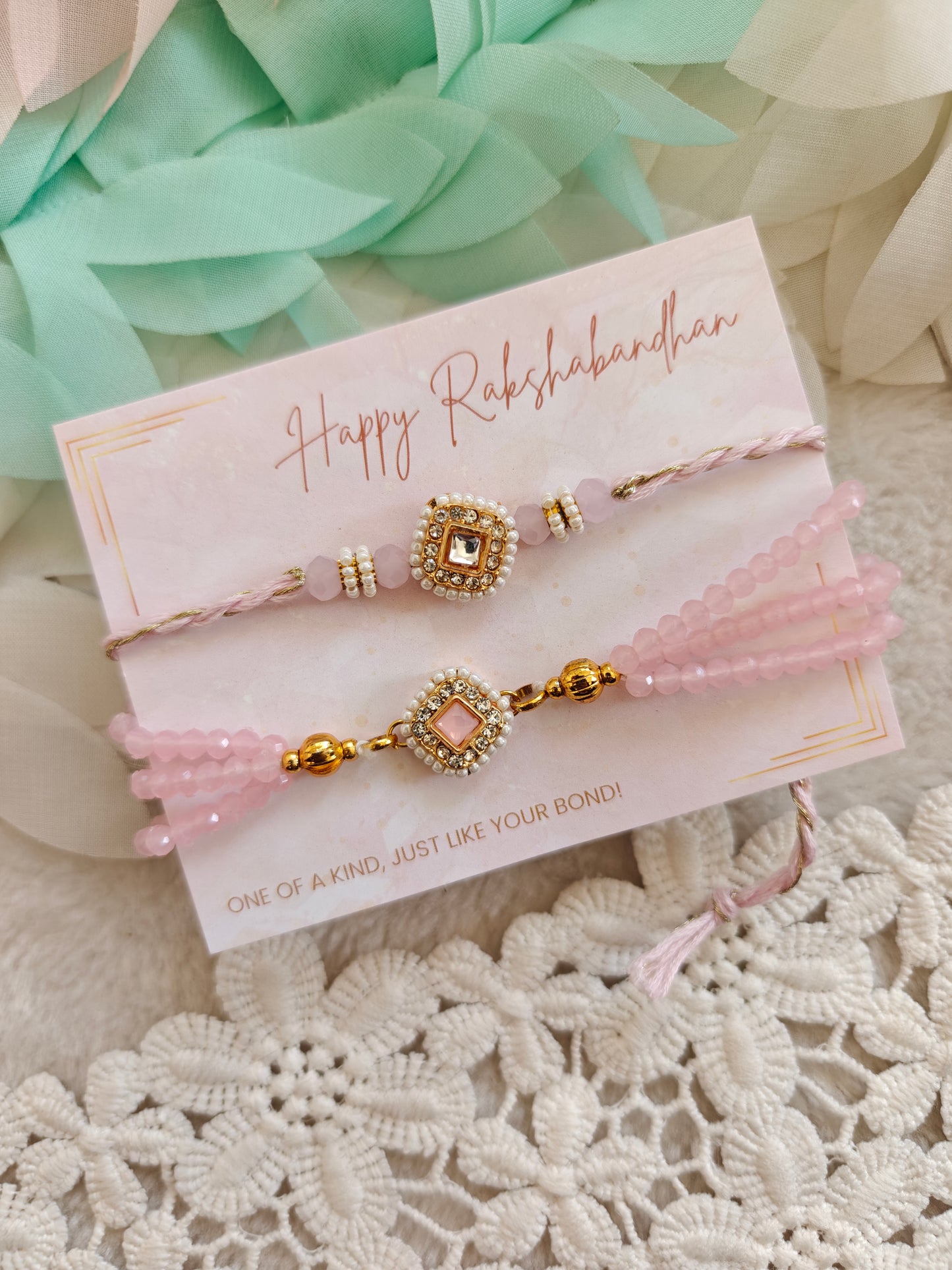 Blush Kundan Pearl Rakhi Bracelet Set