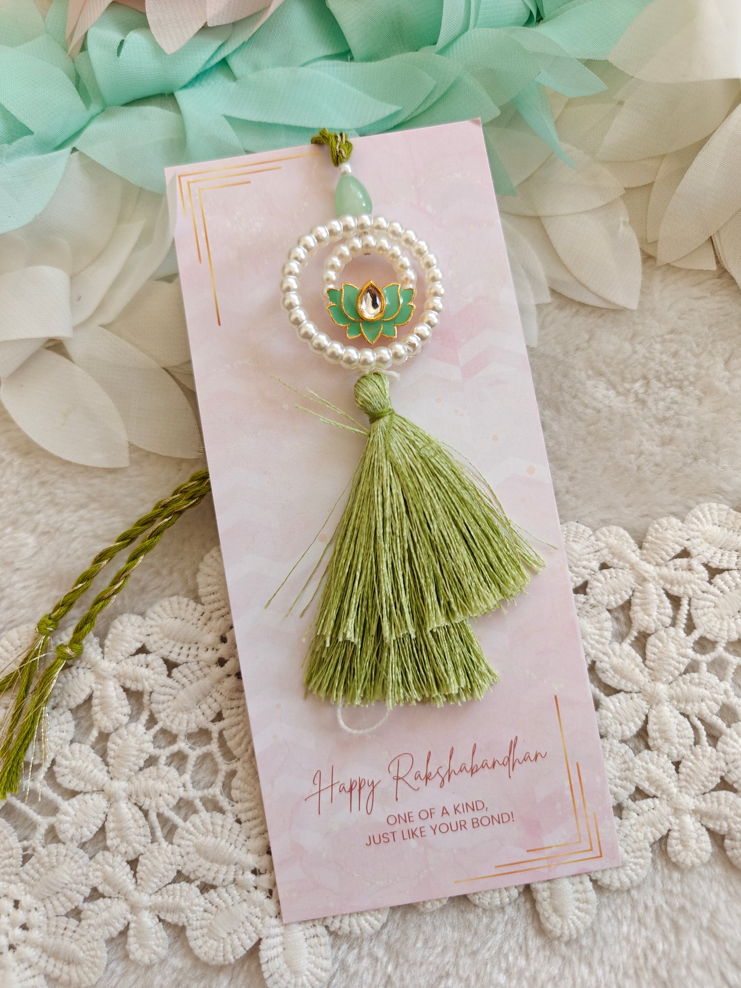 Pearl Halo Lotus Rakhi Lumba Set