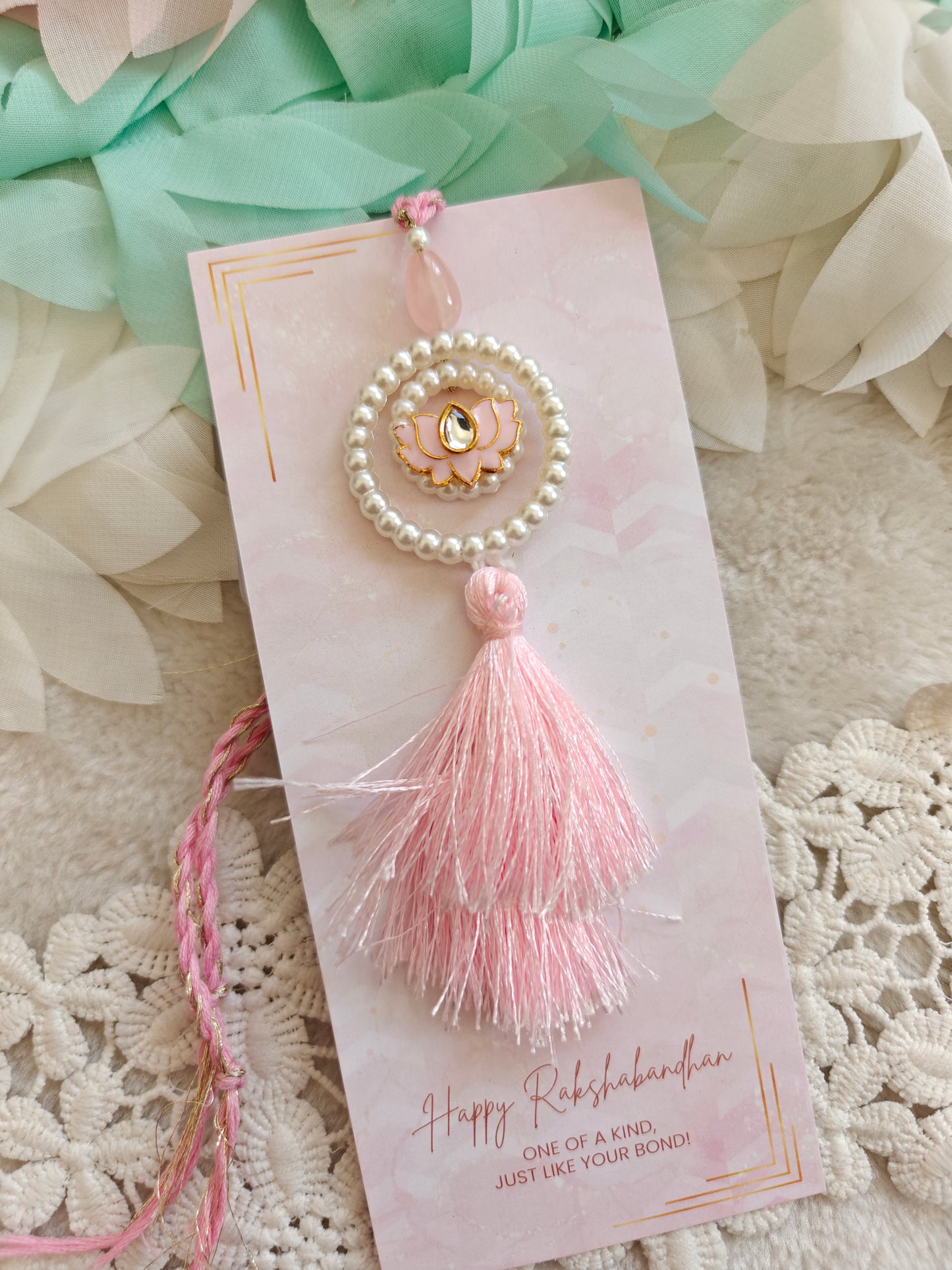 Pearl Halo Lotus Rakhi Lumba Set