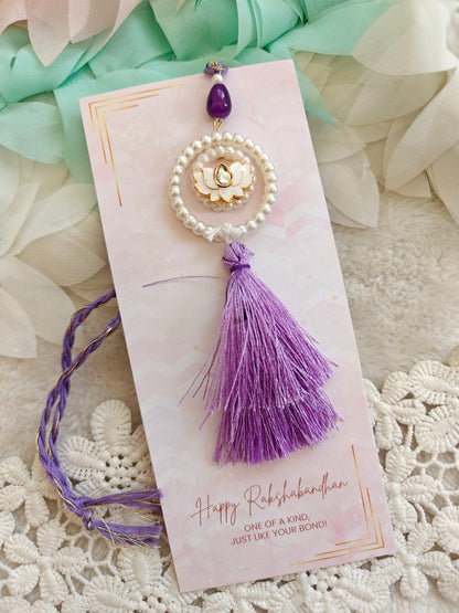 Pearl Halo Lotus Rakhi Lumba Set