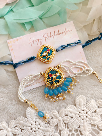 Parrot Kundan Jhumka Rakhi Bracelet Set