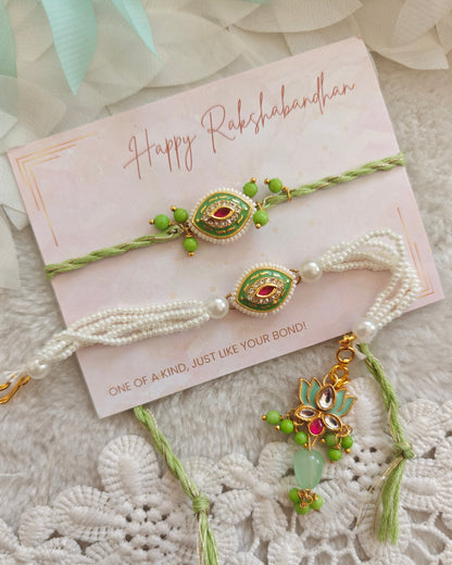 Emerald Lotus Rakhi Bracelet Set