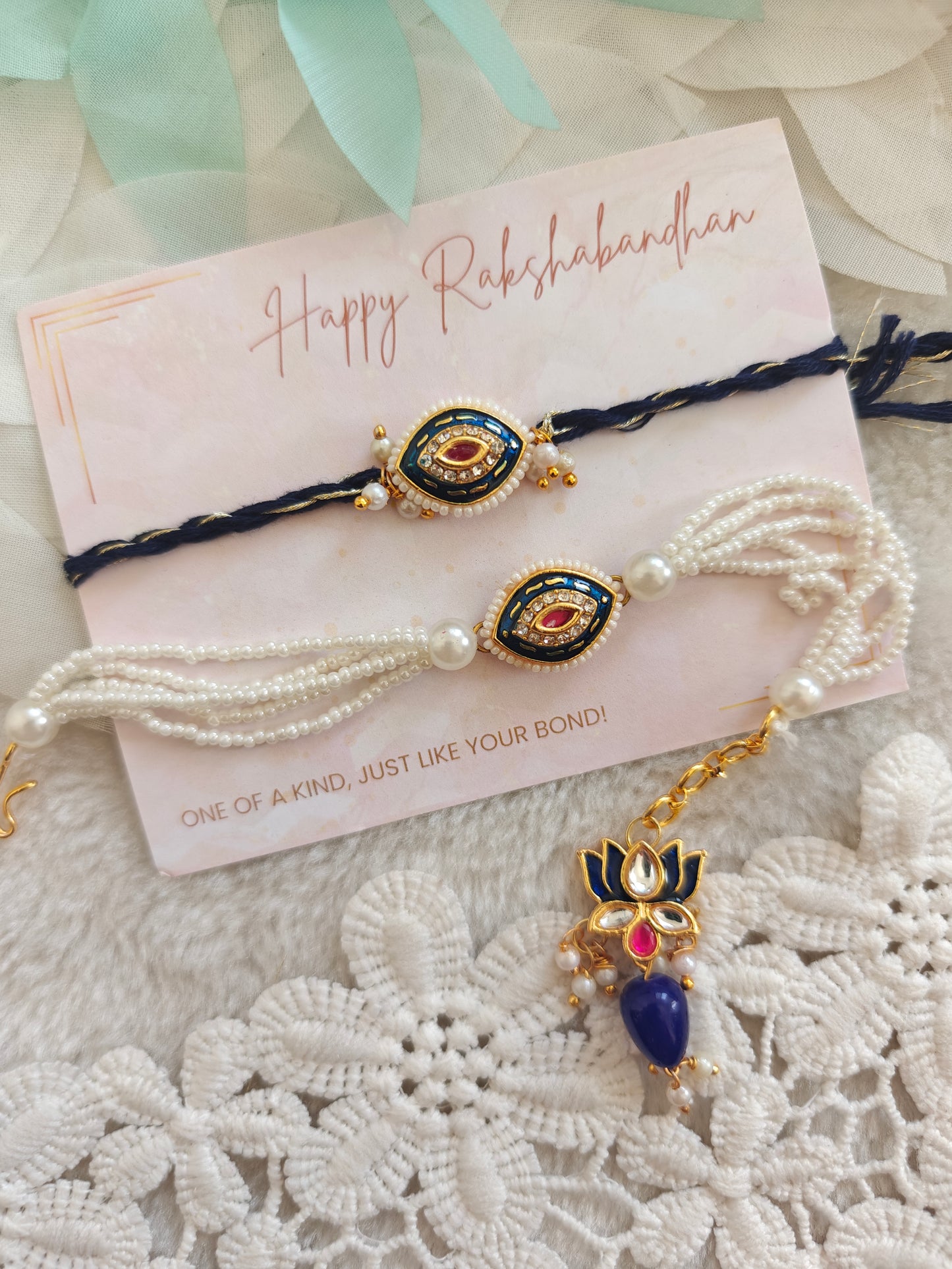 Emerald Lotus Rakhi Bracelet Set