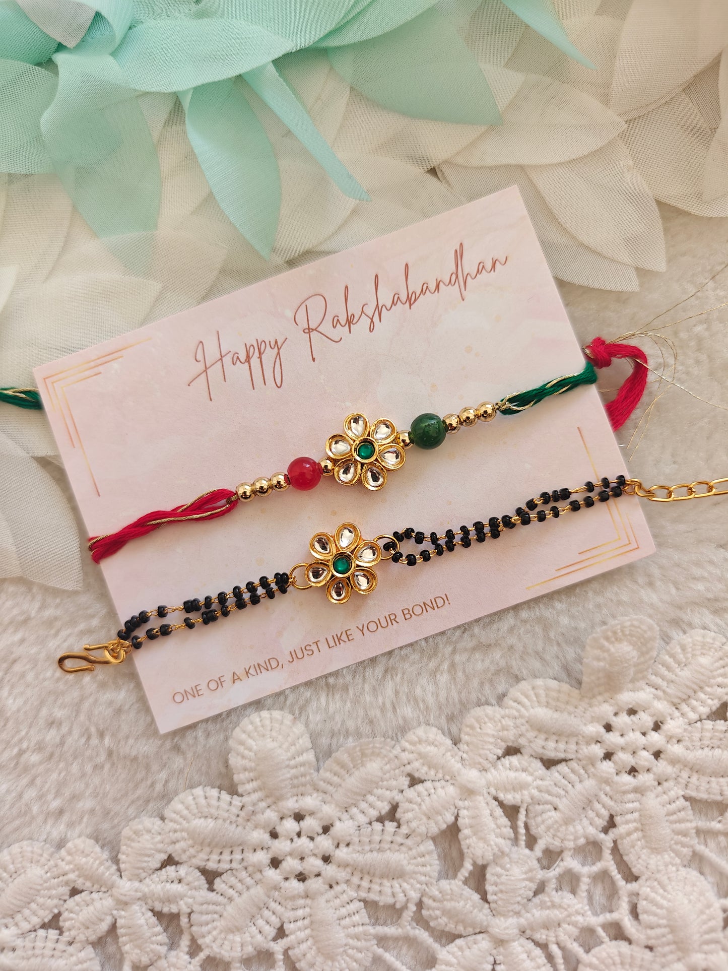 Classic Floral Rakhi Mangalsutra Bracelet Set