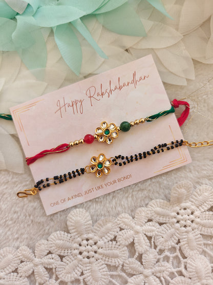 Classic Floral Rakhi Mangalsutra Bracelet Set