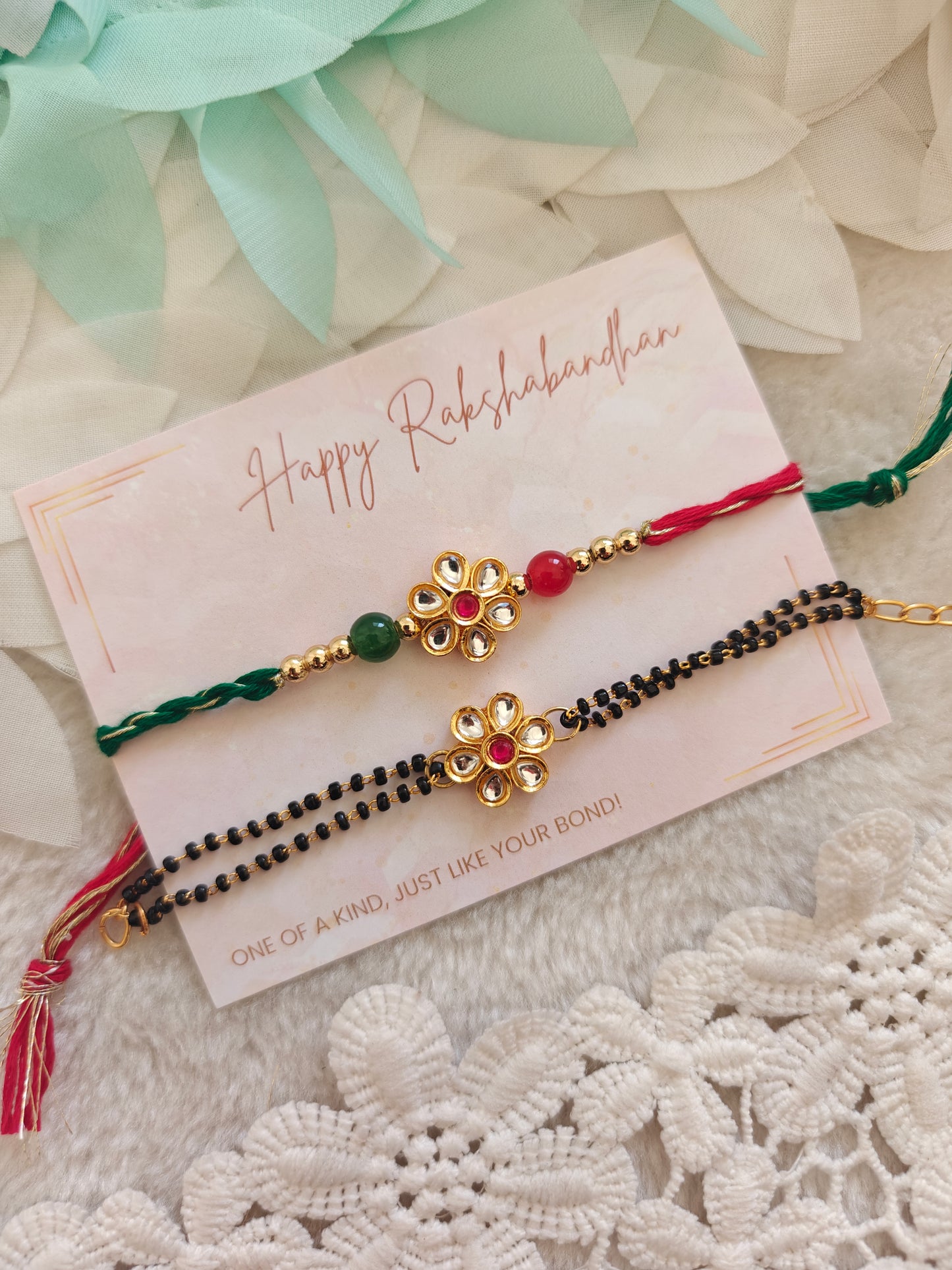 Classic Floral Rakhi Mangalsutra Bracelet Set
