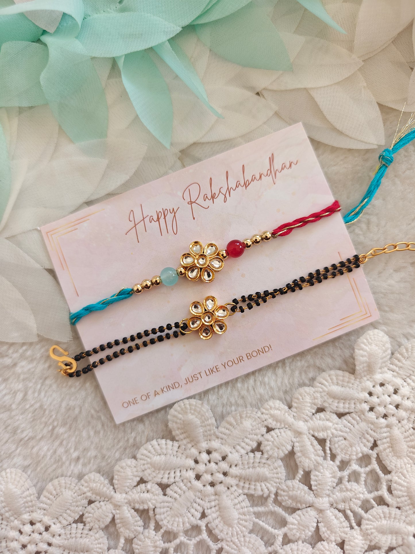 Classic Floral Rakhi Mangalsutra Bracelet Set