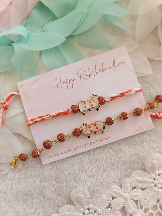 Pichwai Cow Rakhi Bracelet Set