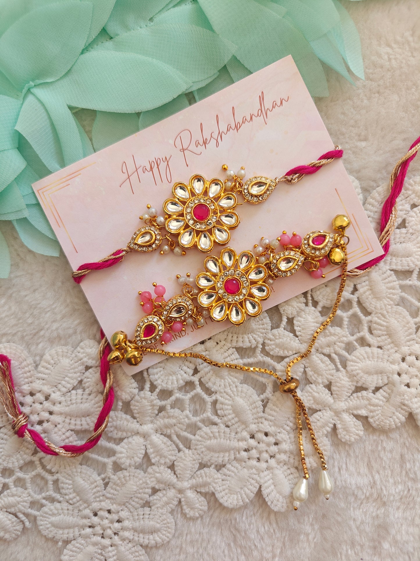 Kundan Floral Rakhi Bracelet Set