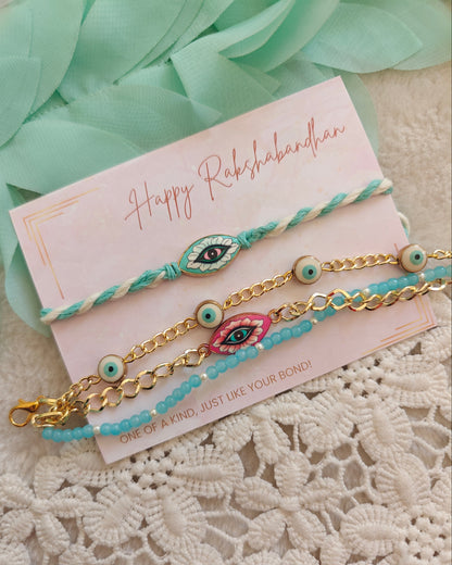 Floral Evil Eye Rakhi Bracelet Set