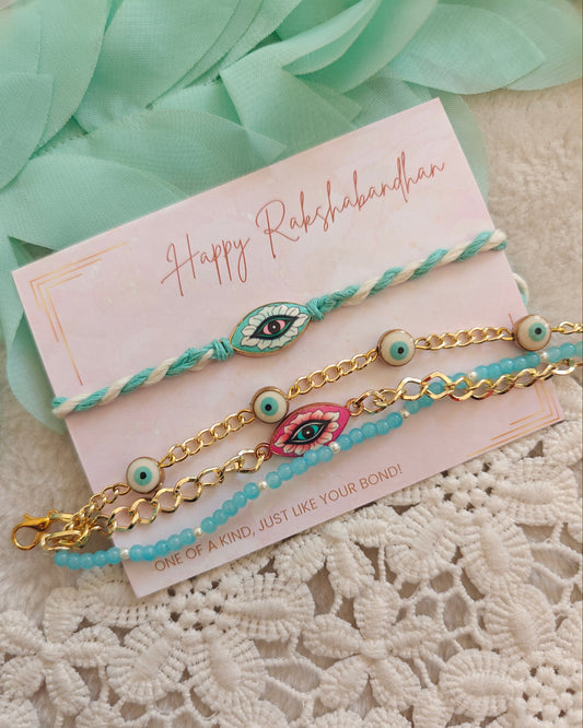 Floral Evil Eye Rakhi Bracelet Set