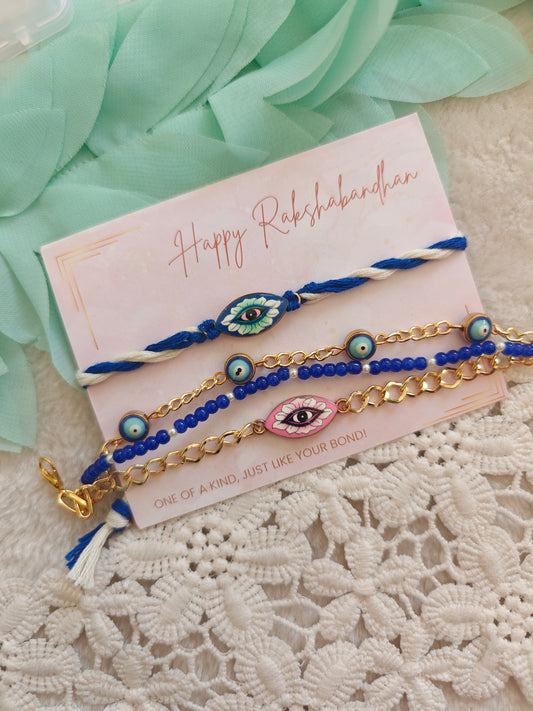 Floral Evil Eye Rakhi Bracelet Set