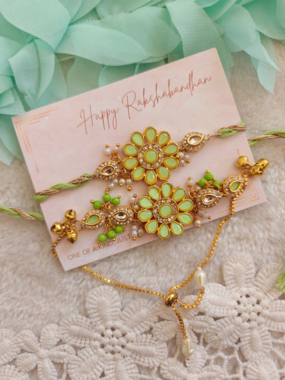Kundan Floral Rakhi Bracelet Set