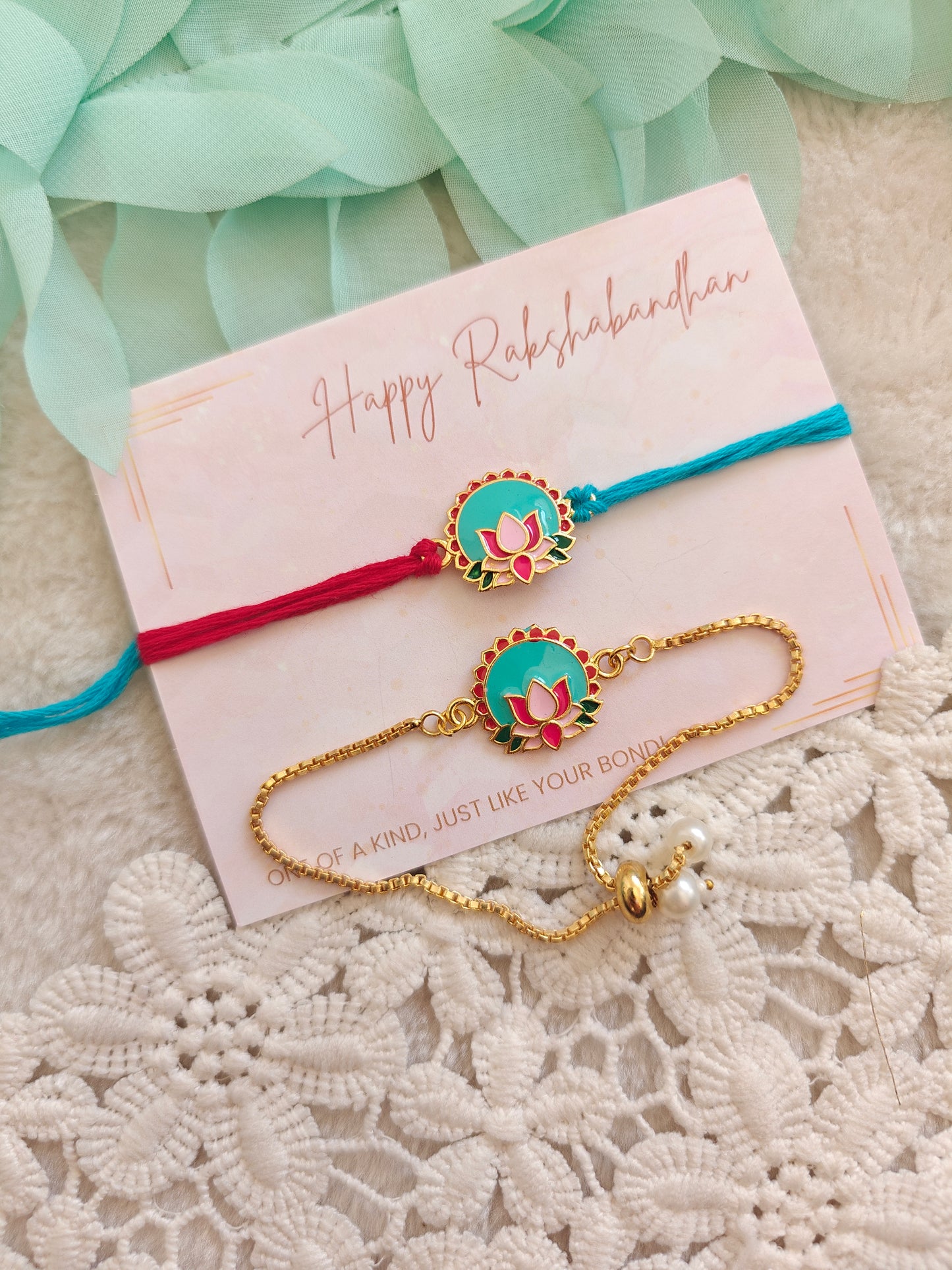 Minimal Lotus Rakhi Bracelet Set