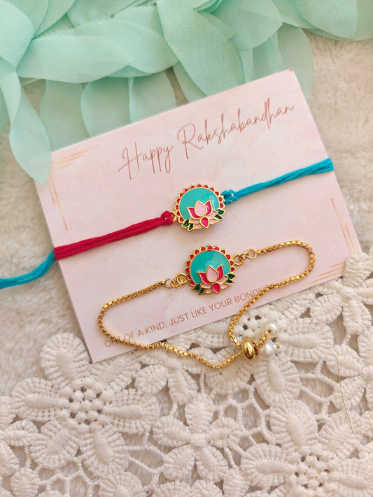 Minimal Lotus Rakhi Bracelet Set