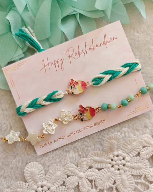 Pastel Butterfly Rakhi and Bracelet Set