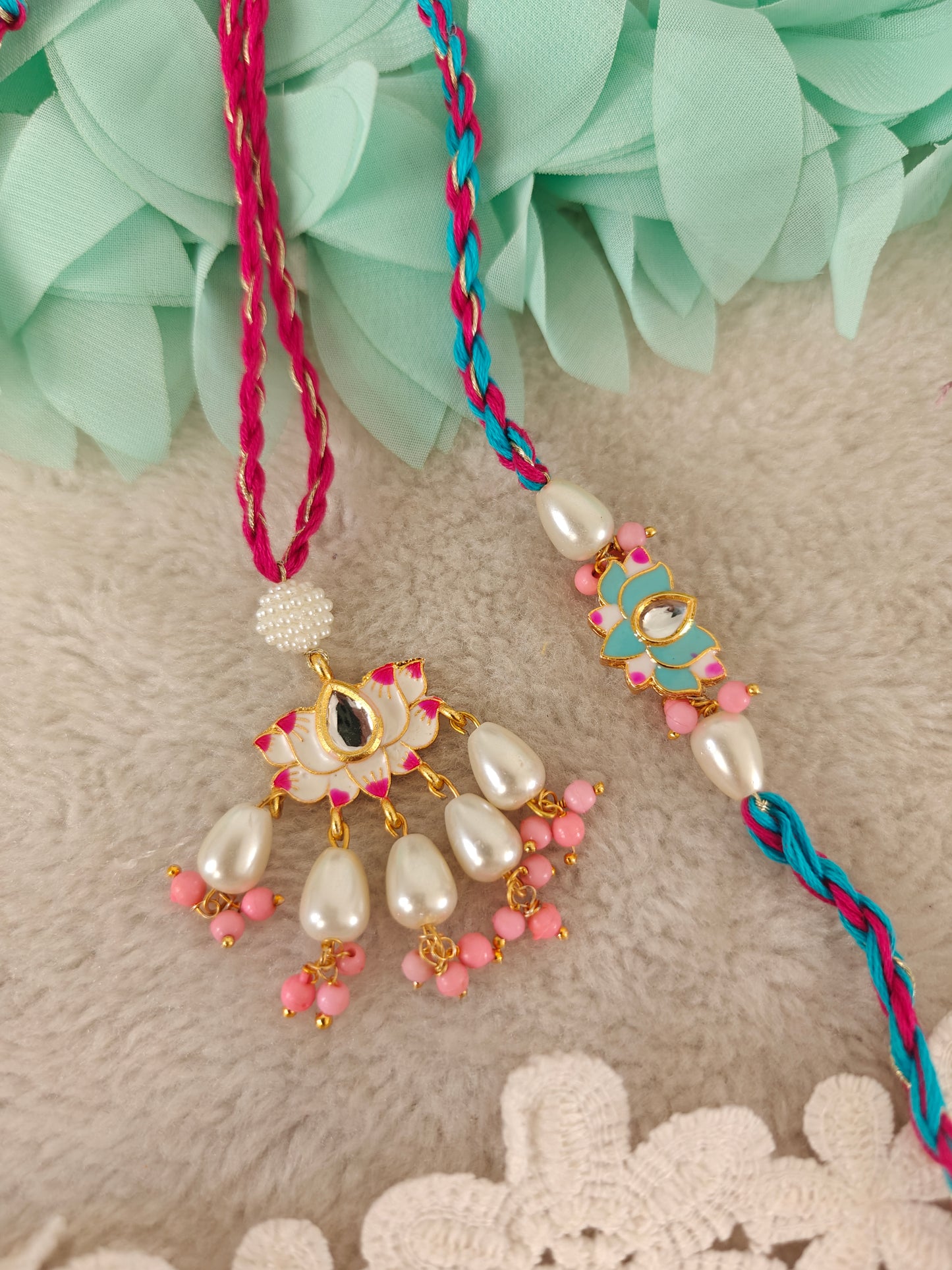 Minimal Lotus Charm Lumba Rakhi Set